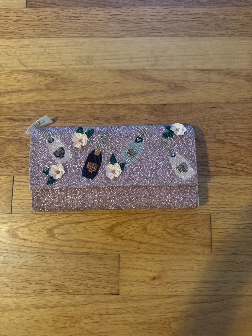 Beaded Pink Floral & Bottle Embellished Clutch